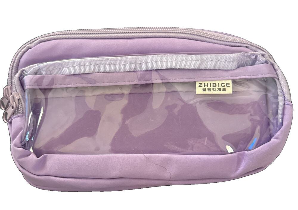 Triple Compartment Pencil Case Pouch Pen Bag Cosmetic Storage School Clear Front